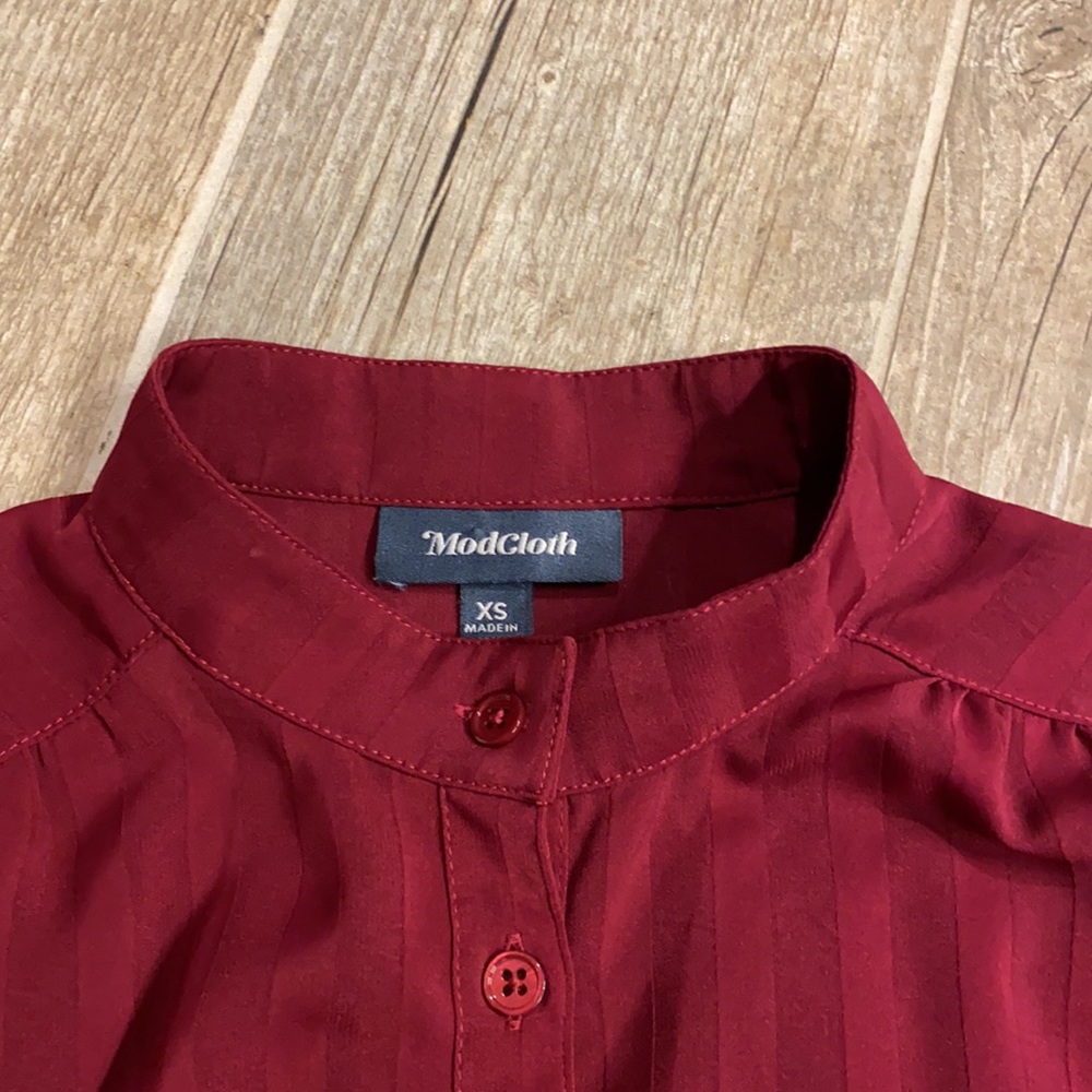 Modcloth Striped Raspberry Button Down Blouse - image 3